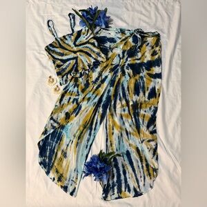 India Boutique Tie-Dye Tank Top and Pants Set - Blue and Yellow